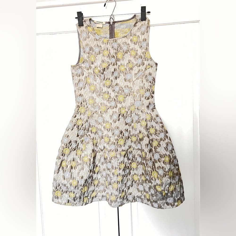 Pinko mini Dress made in Italy light yellow green silver Italy Size XS New